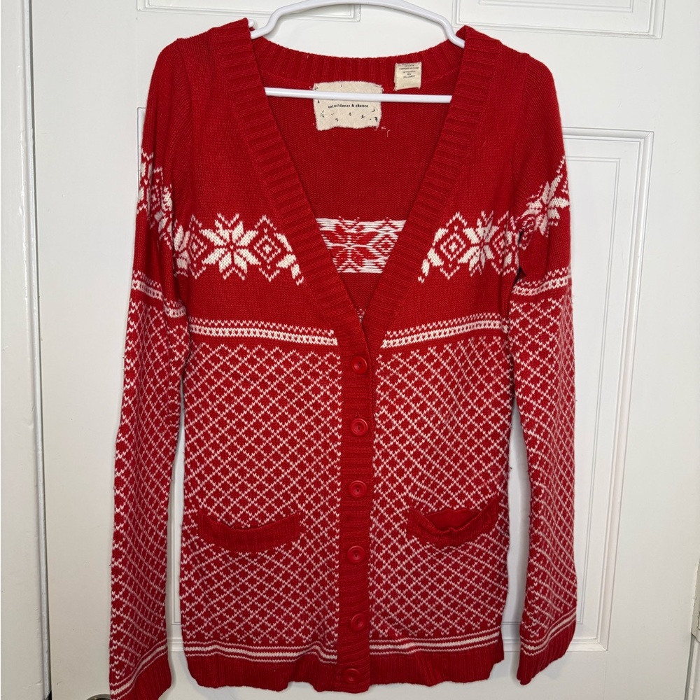 Cozy Red Patterned Cardigan